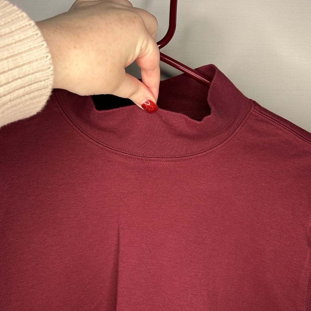 Lands End Relaxed Fit Mock Neck Long Sleeve Top Burgundy L Fall Minimal Layering - Picture 2 of 7